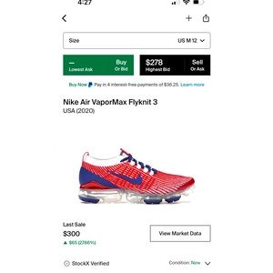 2020 Nike vapor max Flyknit USA 3.0 men’s size 12 #Rare